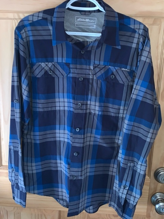 Eddie Bauer Other - Eddie Bauer Adventure Outdoor Blue and Gray Plaid Button-Down Shirt Men's Medium